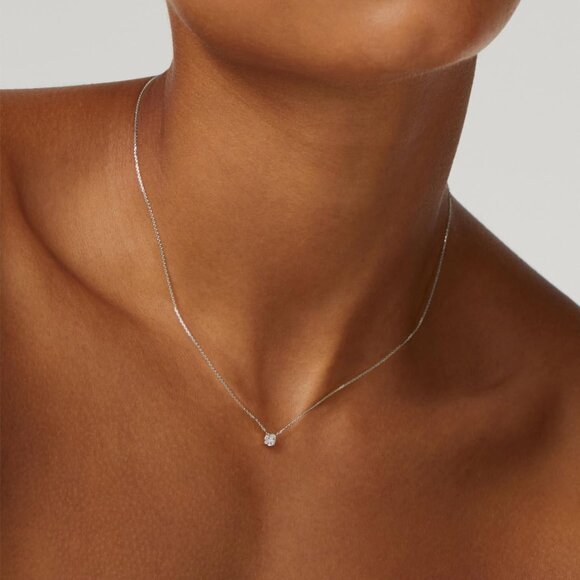 Women's Dainty Gold Necklace-14k Gold Plated Solitaire Cubic Zirconia Necklaces - Picture 3 of 7